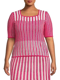 Plus Striped Rib-Knit Top