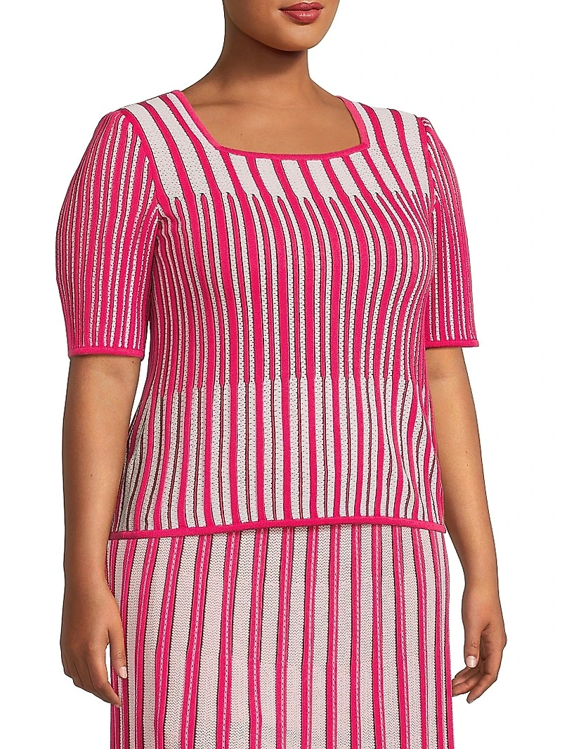 Plus Striped Rib-Knit Top