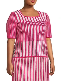 Plus Striped Rib-Knit Top