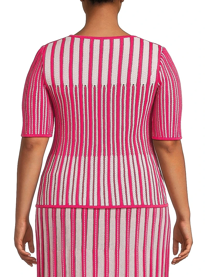 Plus Striped Rib-Knit Top