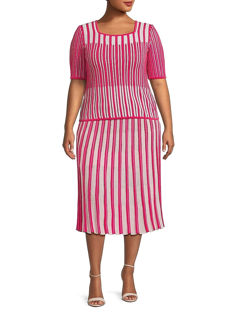 Plus Striped Rib-Knit Top