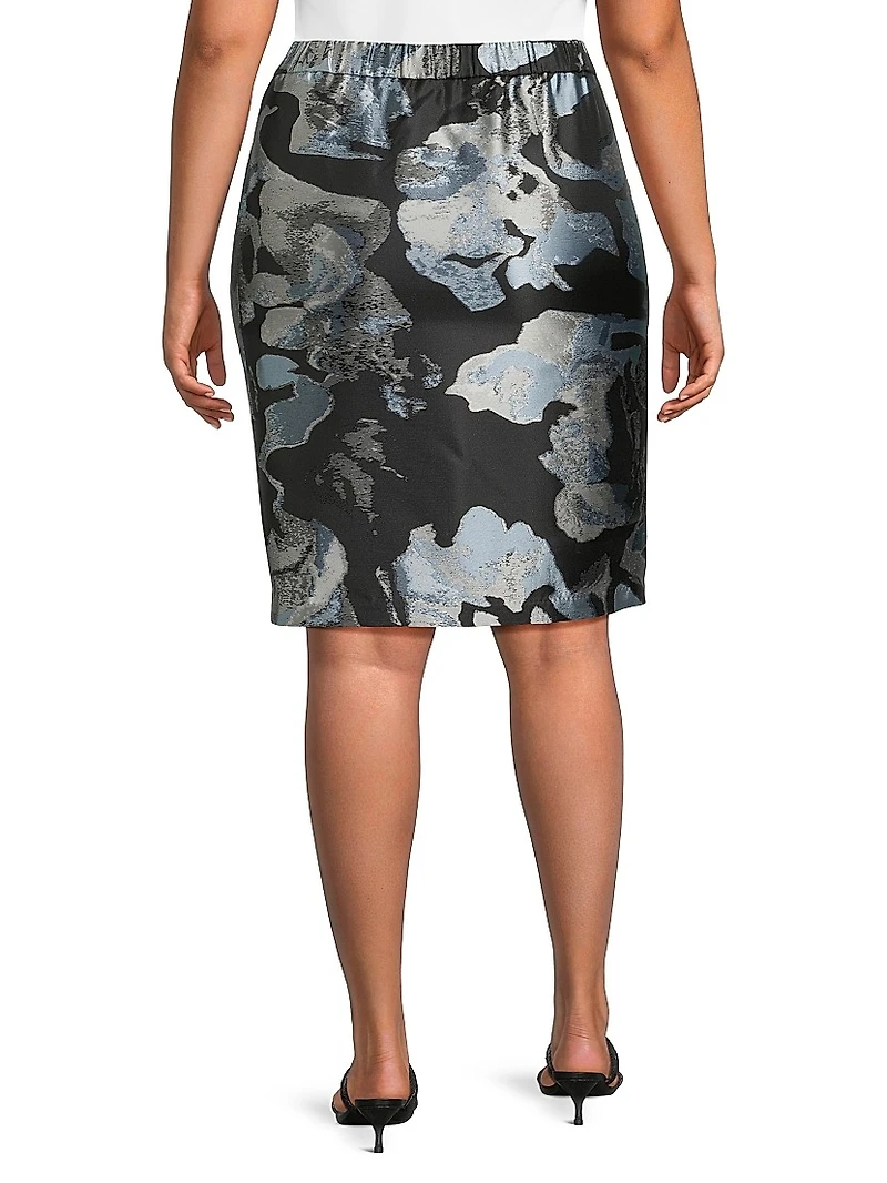 Plus Floral Jacquard Pencil Skirt