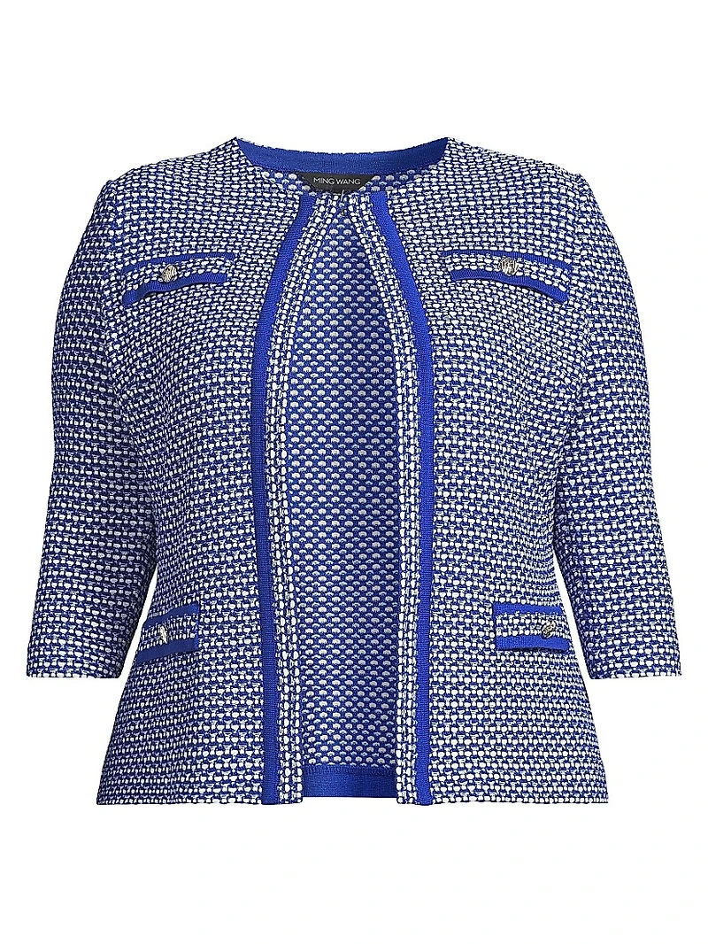 Plus Tailored Honeycomb Tweed Knit Jacket