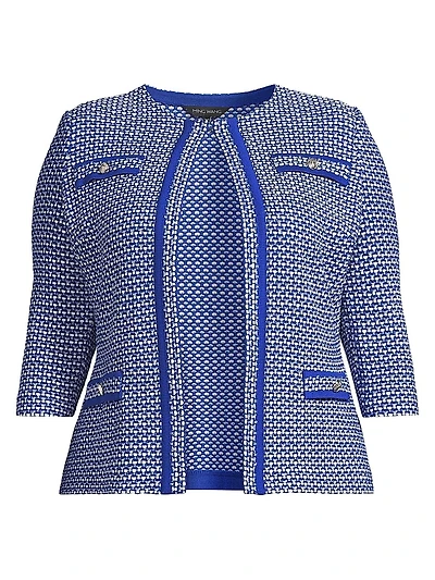 Plus Tailored Honeycomb Tweed Knit Jacket