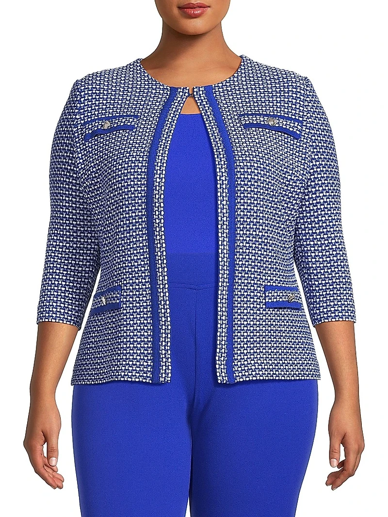 Plus Tailored Honeycomb Tweed Knit Jacket