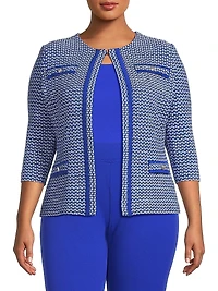 Plus Tailored Honeycomb Tweed Knit Jacket