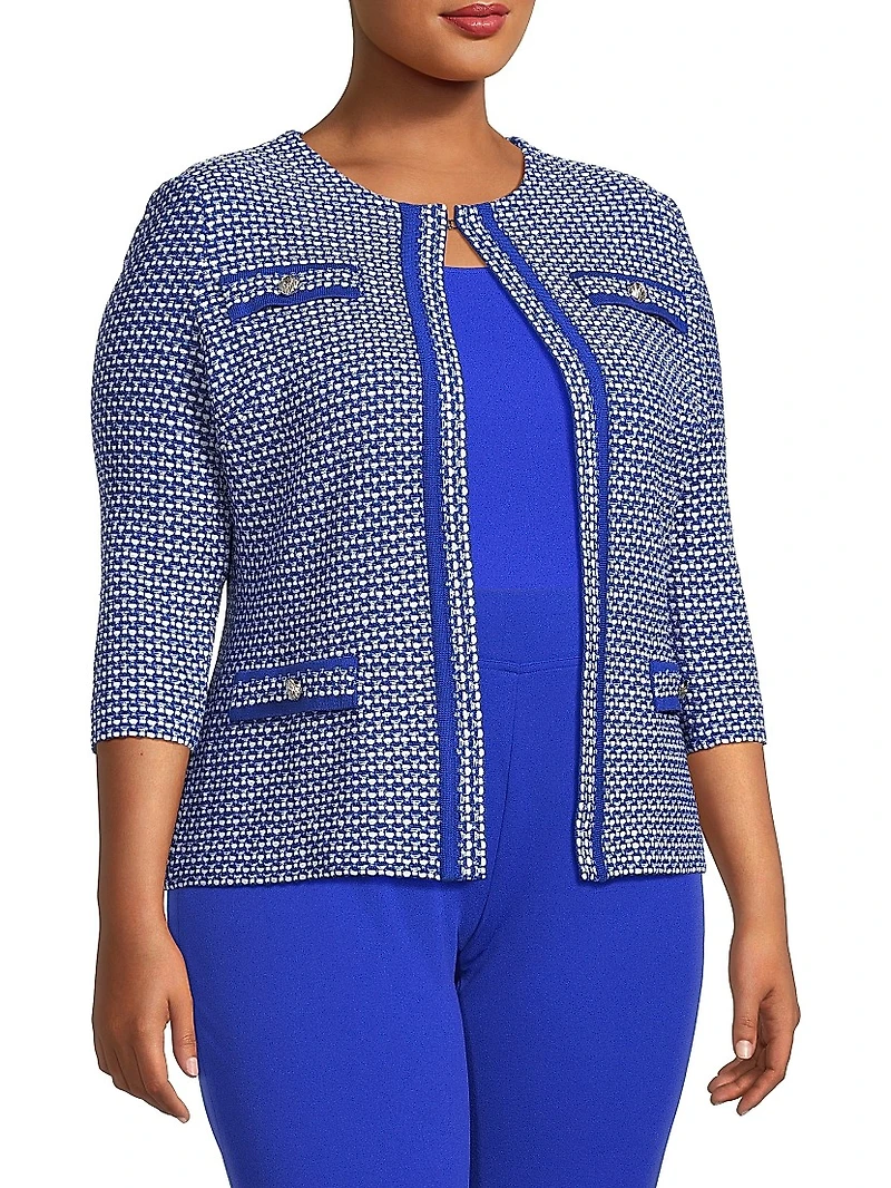 Plus Tailored Honeycomb Tweed Knit Jacket