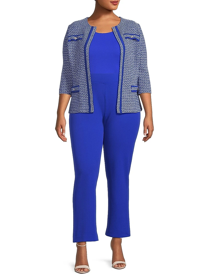 Plus Tailored Honeycomb Tweed Knit Jacket