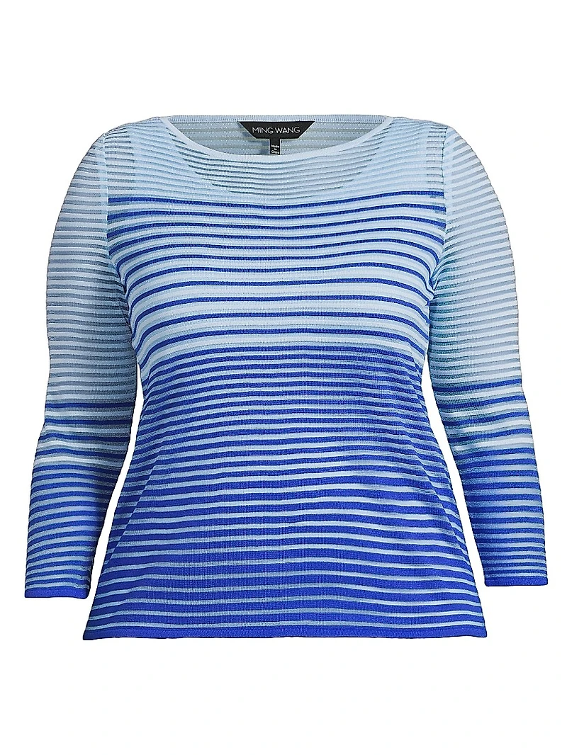 Plus Striped Sheer Boatneck Tunic Top