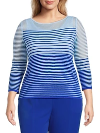 Plus Striped Sheer Boatneck Tunic Top