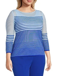 Plus Striped Sheer Boatneck Tunic Top