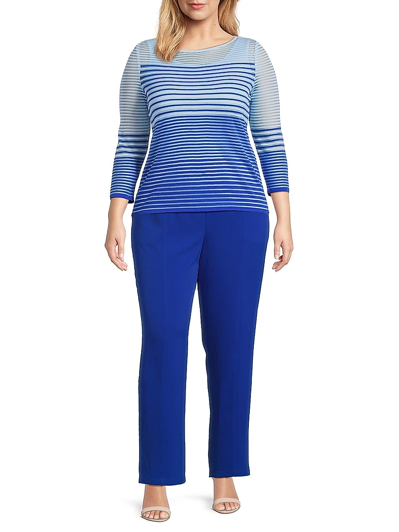 Plus Striped Sheer Boatneck Tunic Top