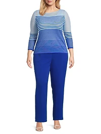 Plus Striped Sheer Boatneck Tunic Top