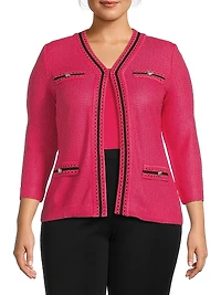 Plus Contrast Knit V-Neck Jacket