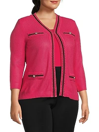 Plus Contrast Knit V-Neck Jacket