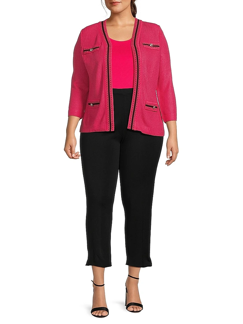 Plus Contrast Knit V-Neck Jacket