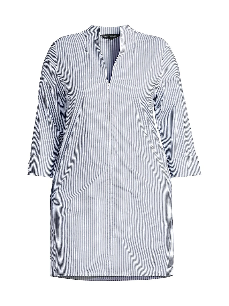 Plus Striped Stretch-Cotton Shirtdress