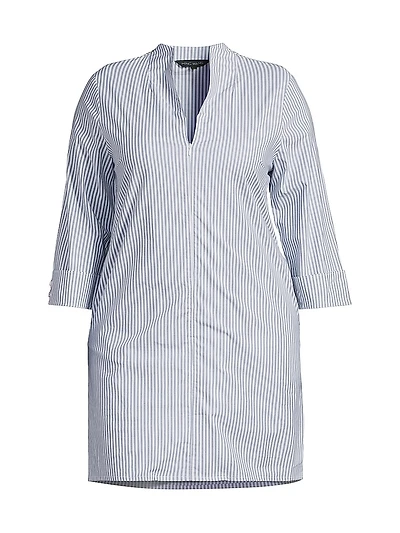 Plus Striped Stretch-Cotton Shirtdress