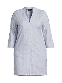 Plus Striped Stretch-Cotton Shirtdress