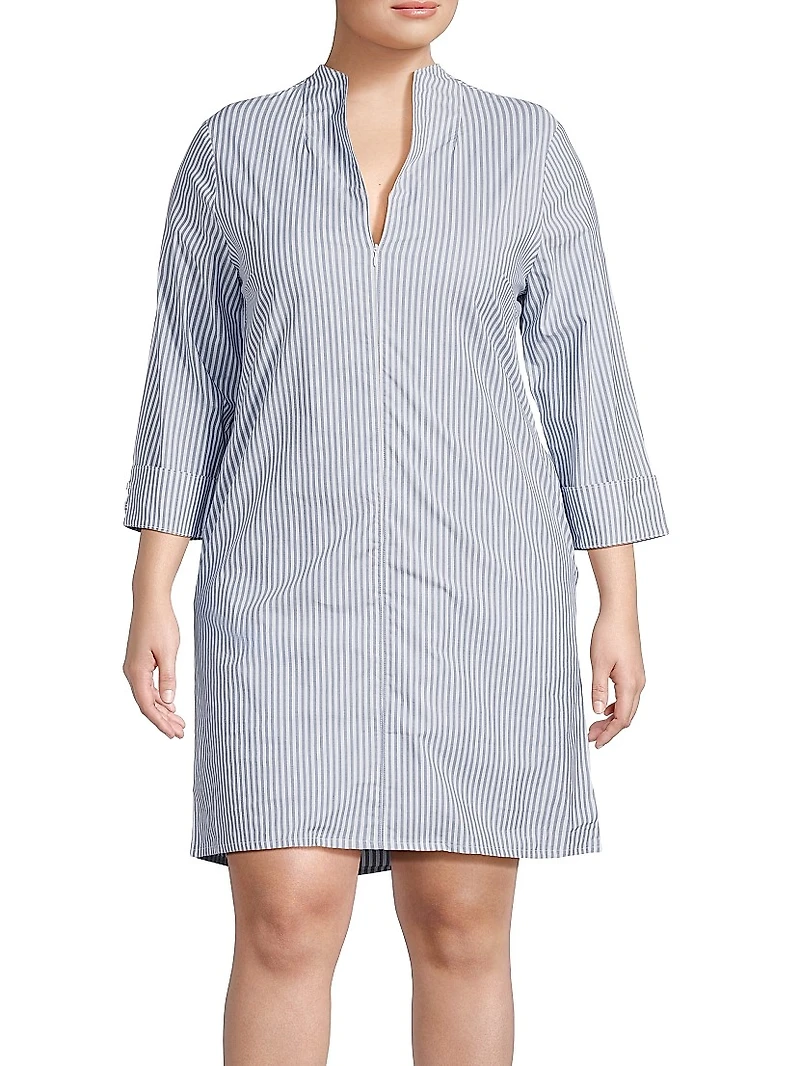 Plus Striped Stretch-Cotton Shirtdress