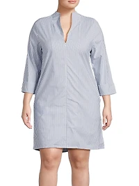 Plus Striped Stretch-Cotton Shirtdress