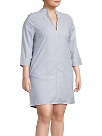 Plus Striped Stretch-Cotton Shirtdress