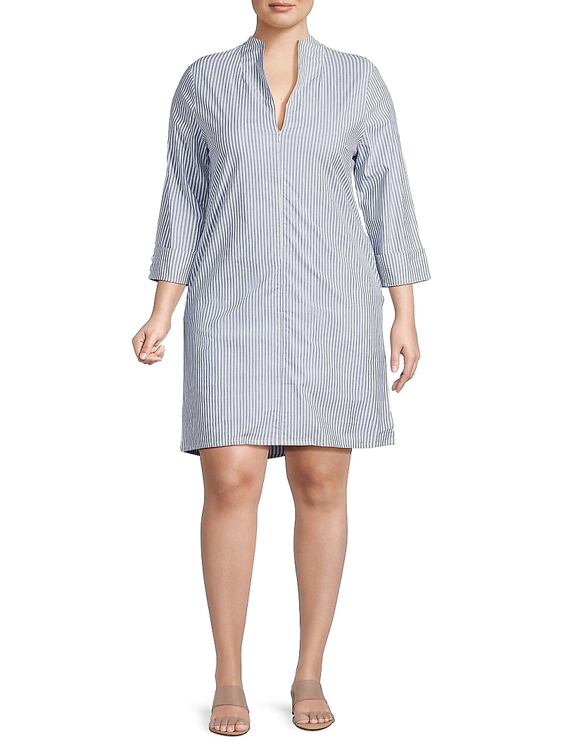Plus Striped Stretch-Cotton Shirtdress