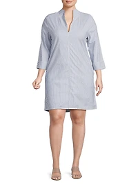 Plus Striped Stretch-Cotton Shirtdress