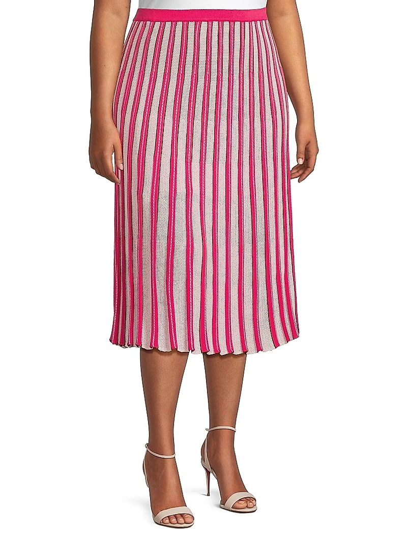 Plus Striped Pointelle-Knit Midi-Skirt
