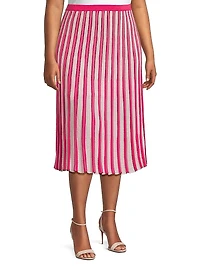 Plus Striped Pointelle-Knit Midi-Skirt