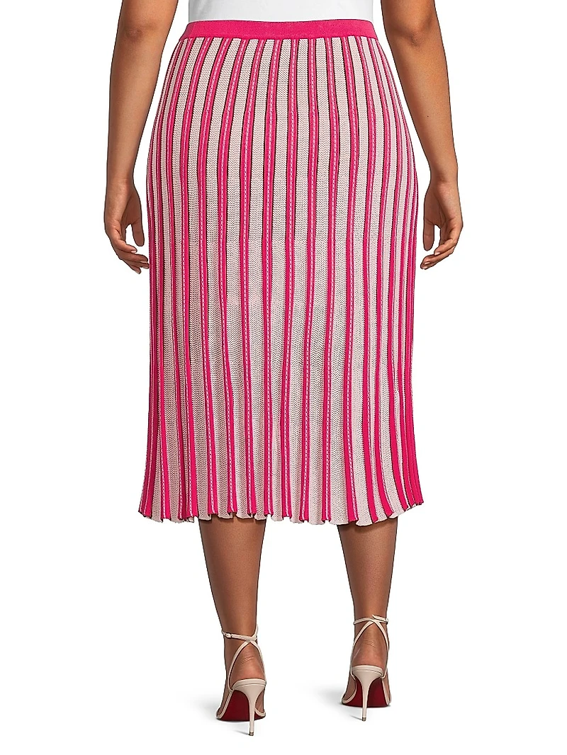 Plus Striped Pointelle-Knit Midi-Skirt