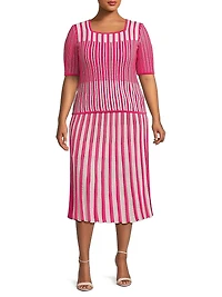 Plus Striped Pointelle-Knit Midi-Skirt