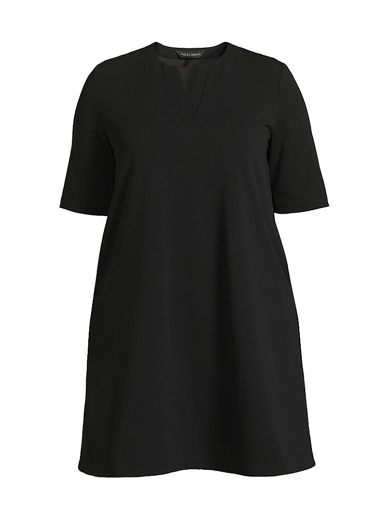 Plus A-Line Stretch Deco Crepe Minidress