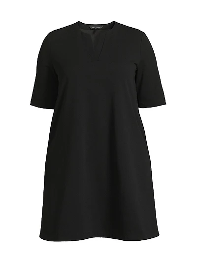 Plus A-Line Stretch Deco Crepe Minidress