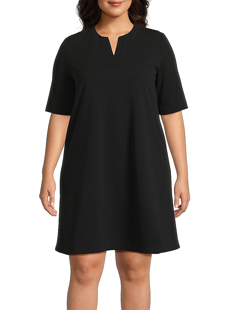 Plus A-Line Stretch Deco Crepe Minidress