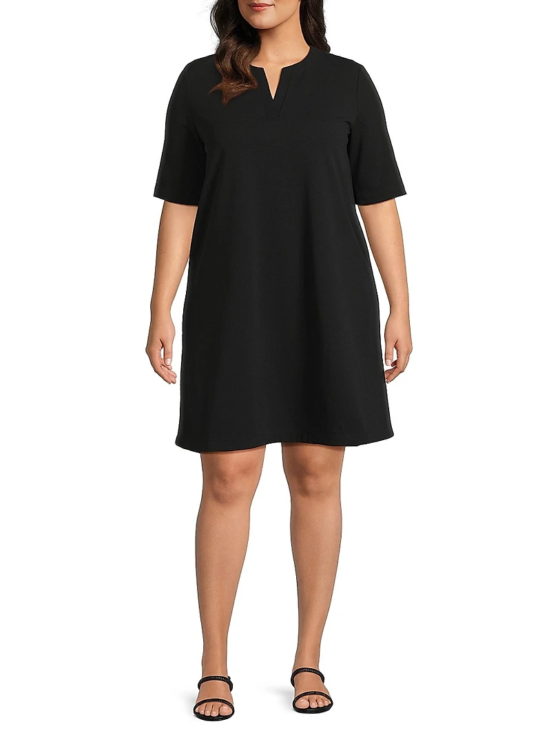 Plus A-Line Stretch Deco Crepe Minidress