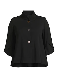 Plus Button-Front Bell Sleeve Deco Crepe Jacket