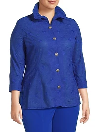 Plus Embroidered Medallion Stand-Collar Jacket
