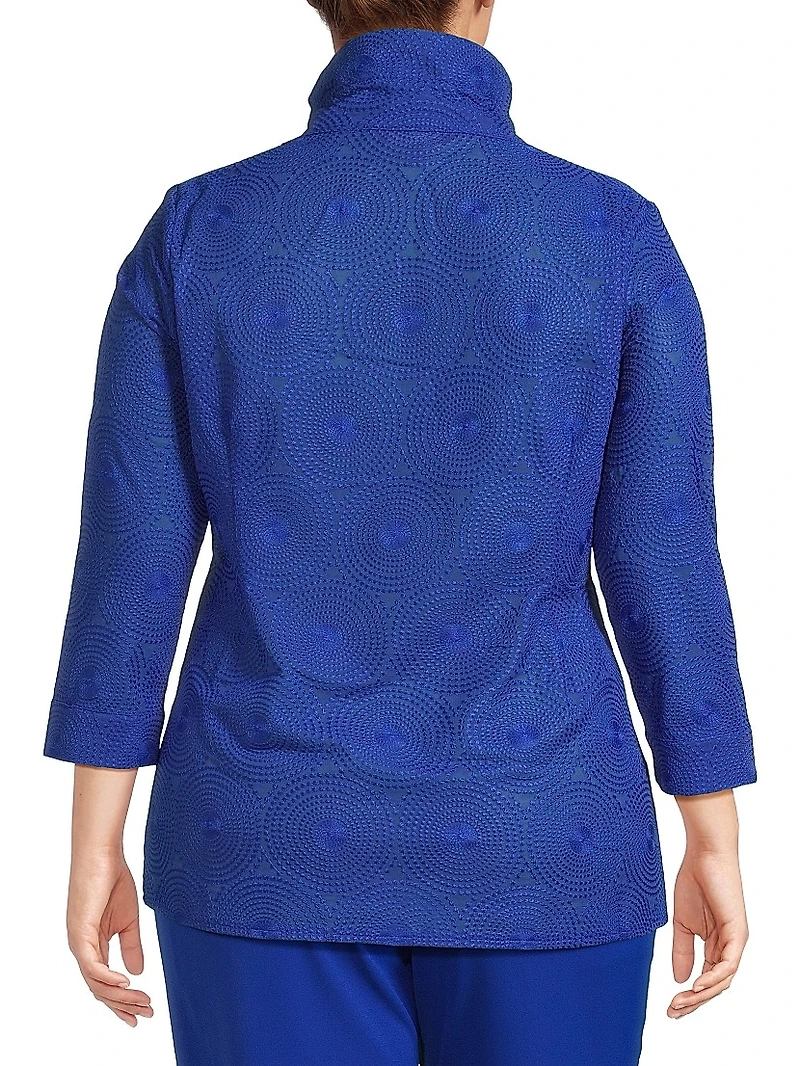 Plus Embroidered Medallion Stand-Collar Jacket