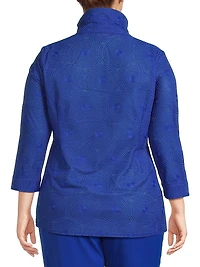 Plus Embroidered Medallion Stand-Collar Jacket