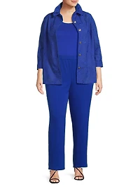 Plus Embroidered Medallion Stand-Collar Jacket