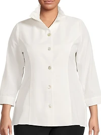 Plus Ruffle-Trimmed Button-Up Crepe De Chine Blouse