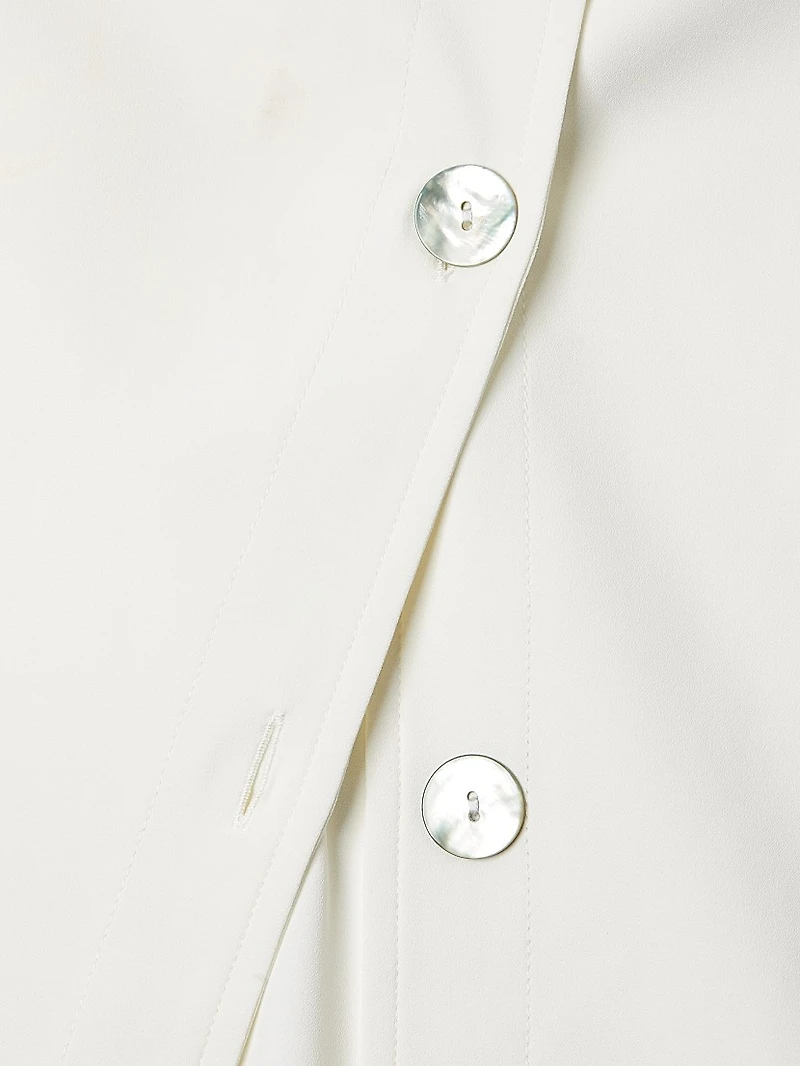 Plus Ruffle-Trimmed Button-Up Crepe De Chine Blouse