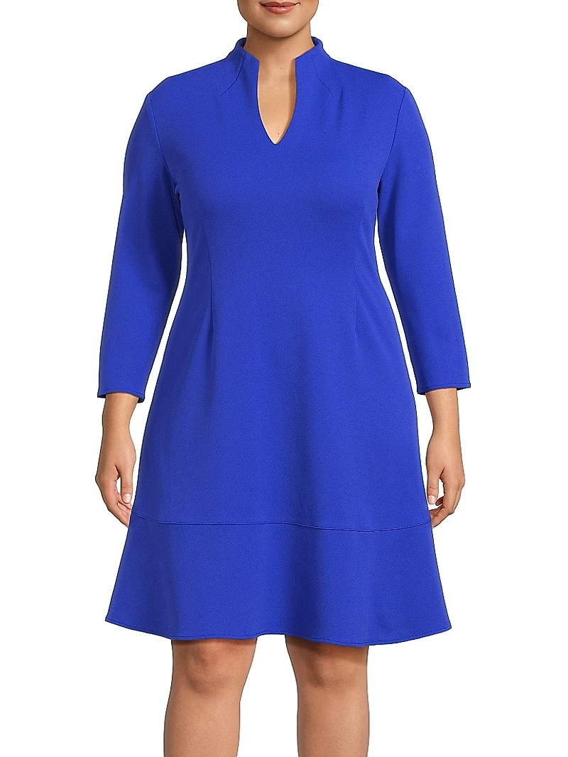 Plus Funnel Neck Stretch Crêpe Midi-Dress