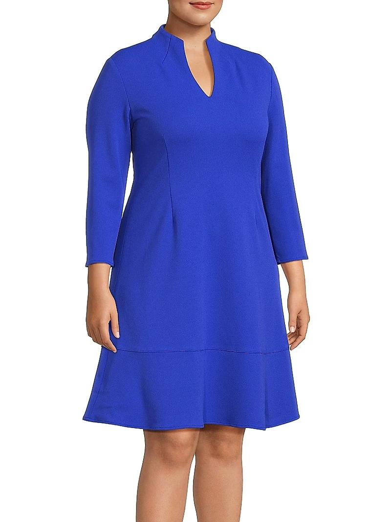 Plus Funnel Neck Stretch Crêpe Midi-Dress