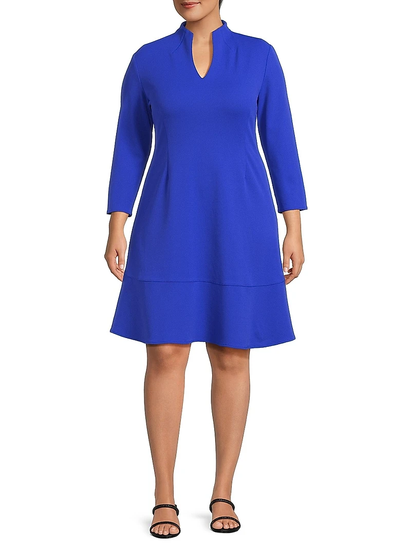 Plus Funnel Neck Stretch Crêpe Midi-Dress