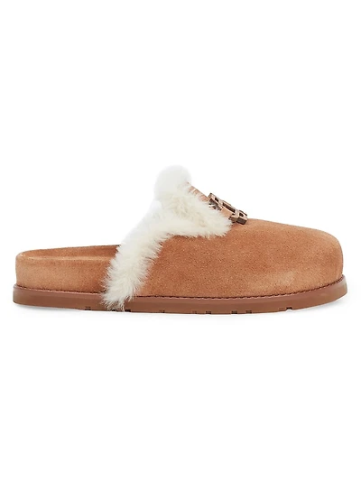Mila Shearling-Trimmed Suede Slippers