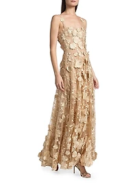 Jasmine Gold Floral Appliqué A-Line Gown