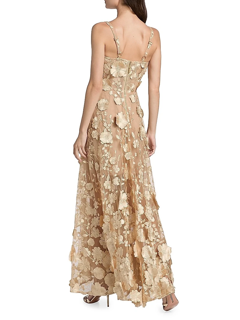 Jasmine Gold Floral Appliqué A-Line Gown