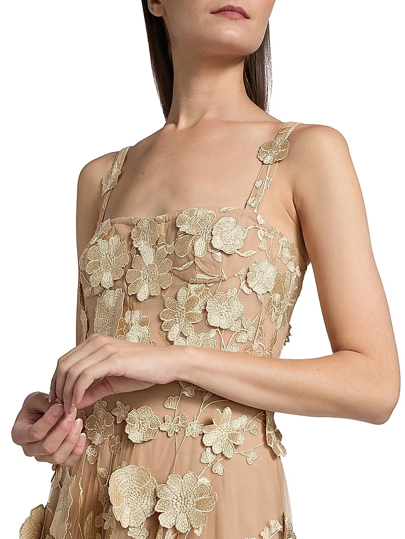 Jasmine Gold Floral Appliqué A-Line Gown